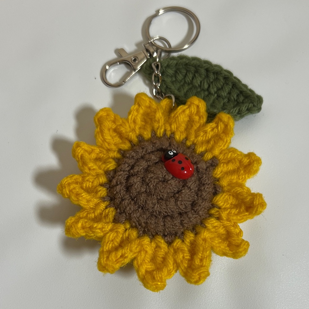 Butter Yellow Sunflower Key Holder with Ladybug Accent